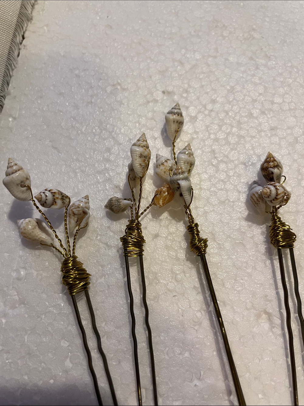 Gold-Tone Shell Hair Pins with White Natural Shell Accents